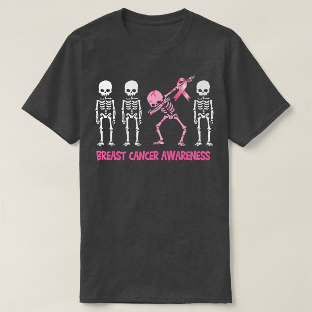 Camiseta Dabbing Skeleton Rosa Fita Cancer (Frente do Design)