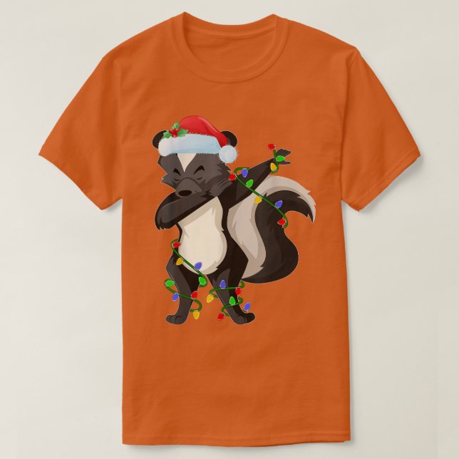 Camiseta Dabbing Skunk Xmas Luzes Engraçadas Papais noeis S (Frente do Design)