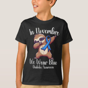 Camiseta Dabbing Sloth Em Novembro Vestimos A Diabetes Azui