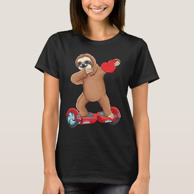 Camiseta Dabbing Sloth Riding hoverboard Kids Skater Valent (Frente)
