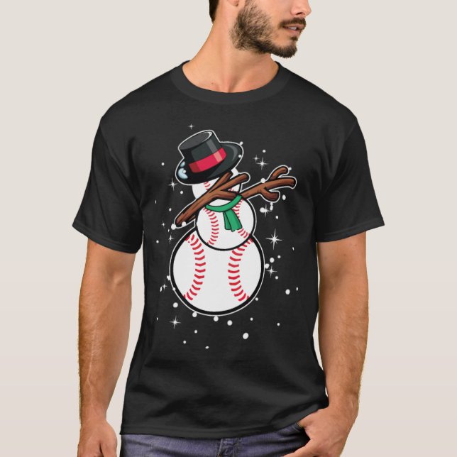 Camiseta Dabbing Snowman Baseball Funny Christmas baseball  (Frente)