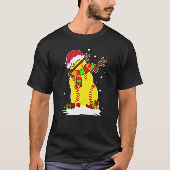 Camiseta Dabbing Snowman Softball Papais noeis Natal Paja (Frente)