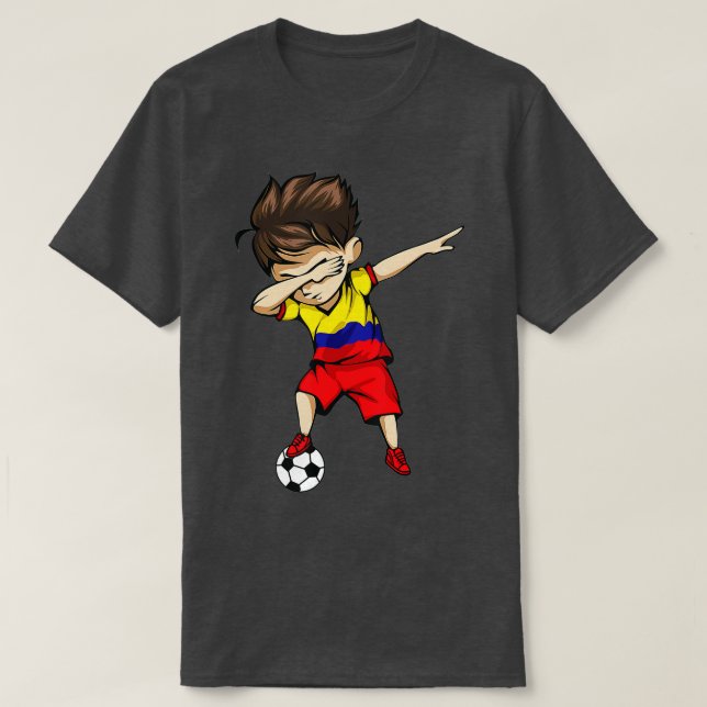 Camiseta Dabbing Soccer Boy Colombia Jersey Pé Colombiano (Frente do Design)