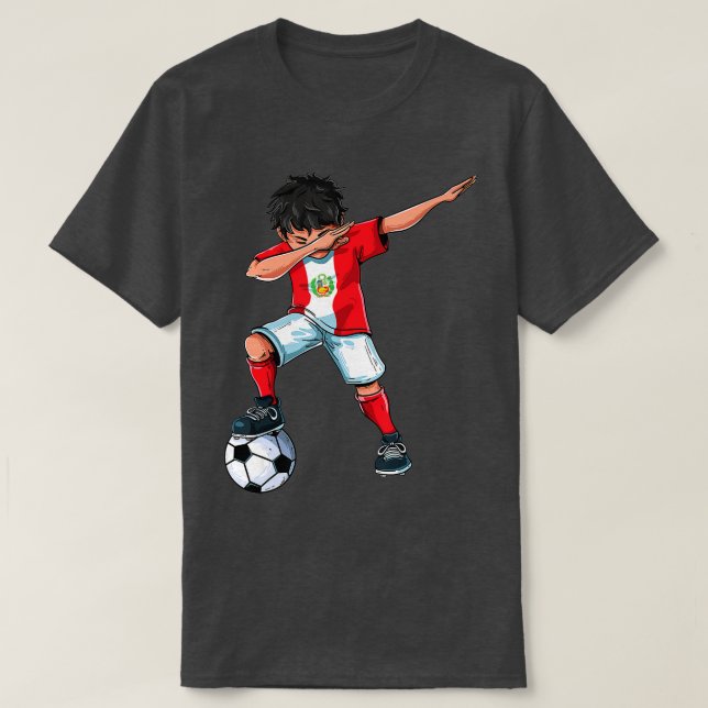 Camiseta Dabbing Soccer Boy Peru - Presente de futebol peru (Frente do Design)