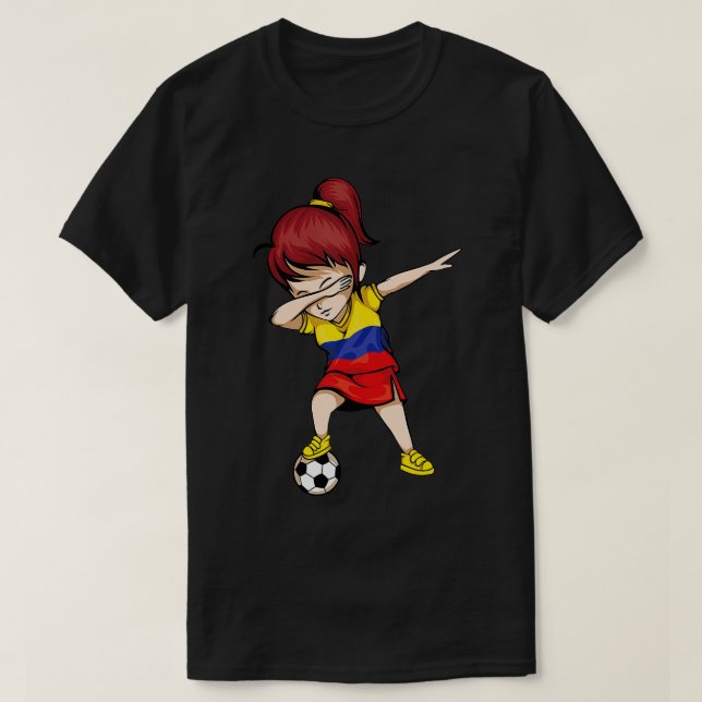 Camiseta Dabbing Soccer Girl Colombia Jersey Foo Colombiano (Frente do Design)