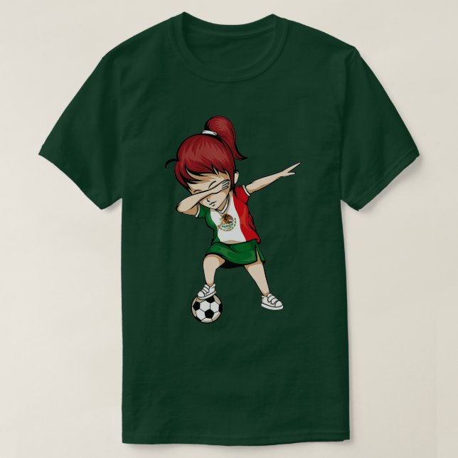 Camiseta Dabbing Soccer Girl Mexico Jersey - Pé Mexicano (Frente do Design)