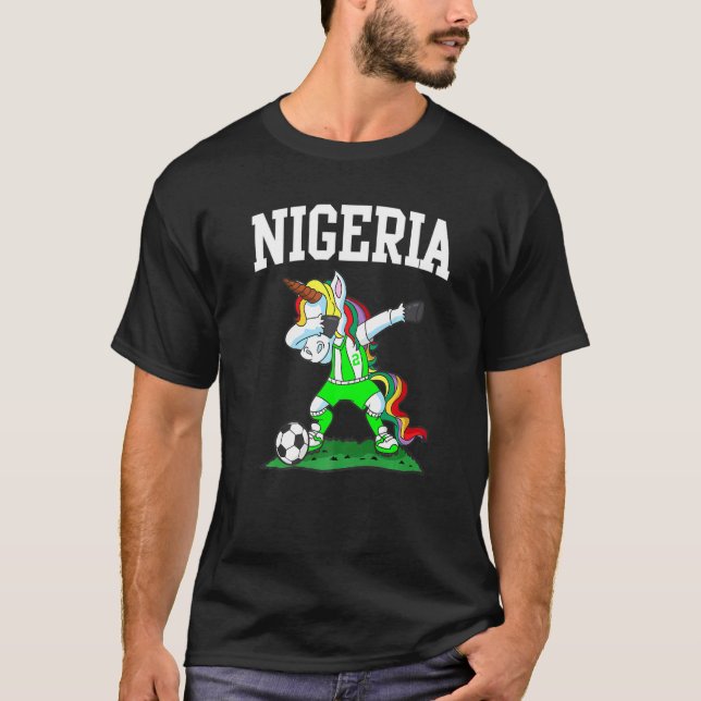 Camiseta Dabbing Soccer Unicorn Nigéria Futebol nigeriano (Frente)