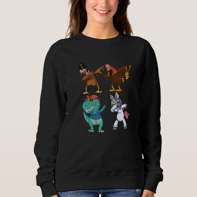 Camiseta Dabbing Squad turkey unicorn dinosaur thanksgiving (Frente)