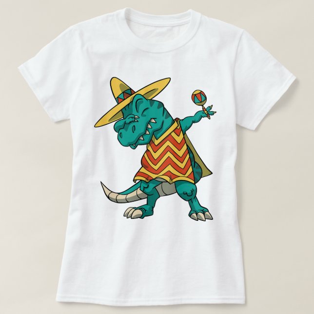 Camiseta Dabbing T-rex Dinosaur Cinco De Mayo Fiesta 2024 (Frente do Design)