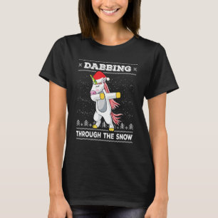 Camiseta Dabbing Through Snow Dab Unicorn Ugly Christma
