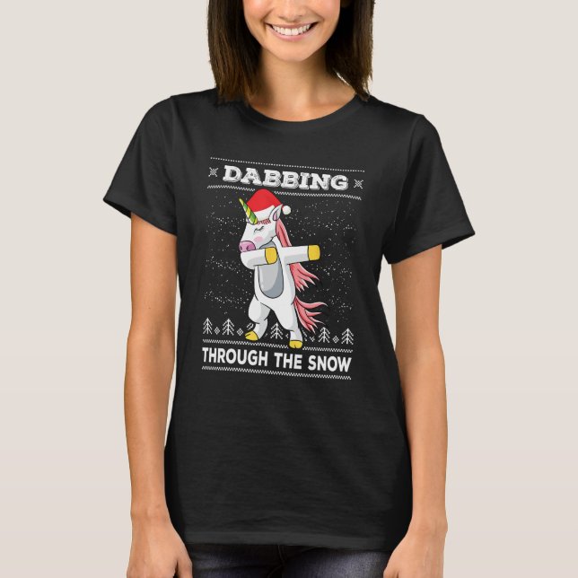 Camiseta Dabbing Through Snow Dab Unicorn Ugly Christma (Frente)