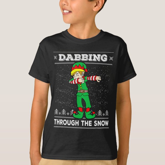 Camiseta Dabbing Through The Snow Elf Dab Ugly Christmas Sw (Frente)