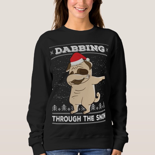 Camiseta Dabbing through the Snow Pug Ugly Christmas Sweate (Frente)