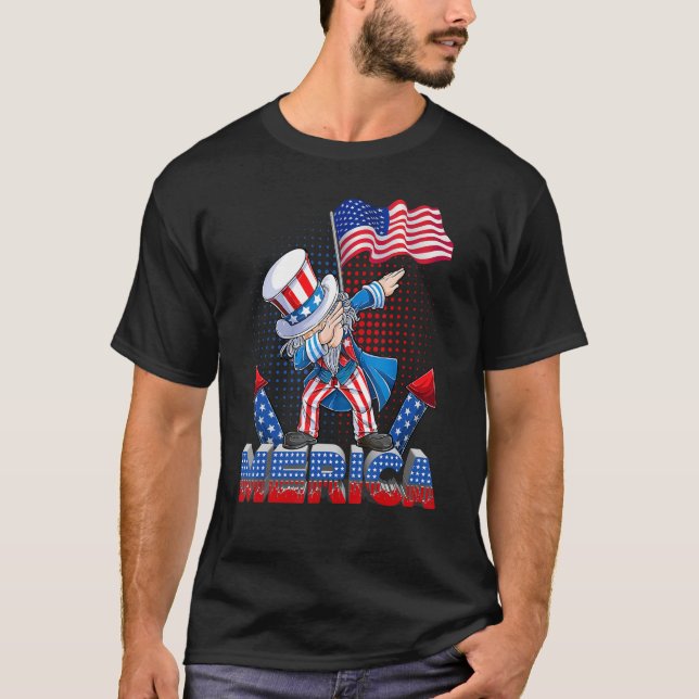 Camiseta Dabbing Tio Sam 4 de julho Patriótico Americano (Frente)