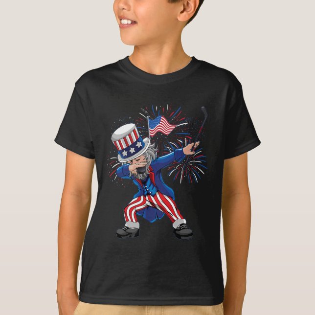 Camiseta Dabbing Tio Sam Ice Hockey Puck Indepedation Day (Frente)