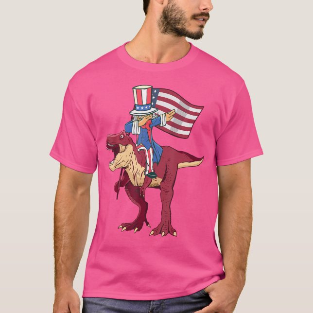 Camiseta Dabbing Tio Sam Riding Amerisaurus T Rex 4º (Frente)