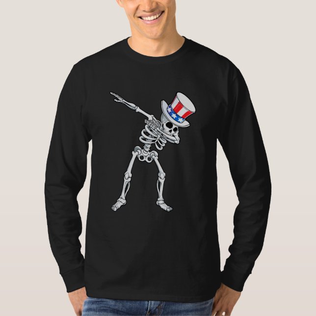 Camiseta Dabbing Tio Sam Skeleton 4 De Julho (Frente)
