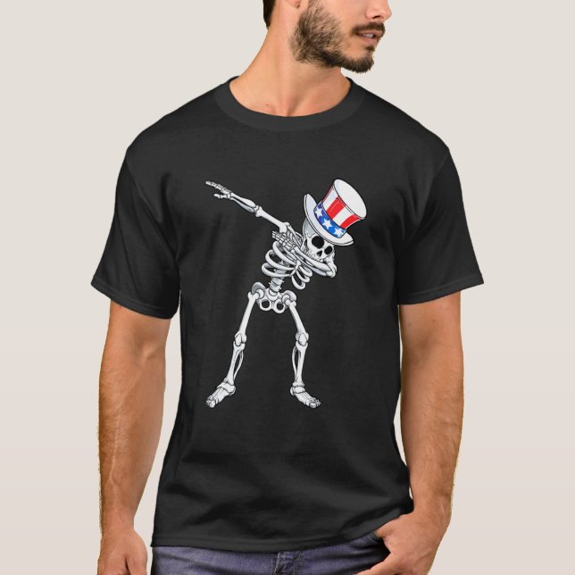Camiseta Dabbing Tio Sam Skeleton 4 De Julho (Frente)