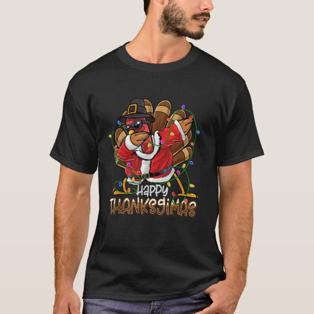 Camiseta Dabbing Turkey Lights Thanksgimas (Frente)