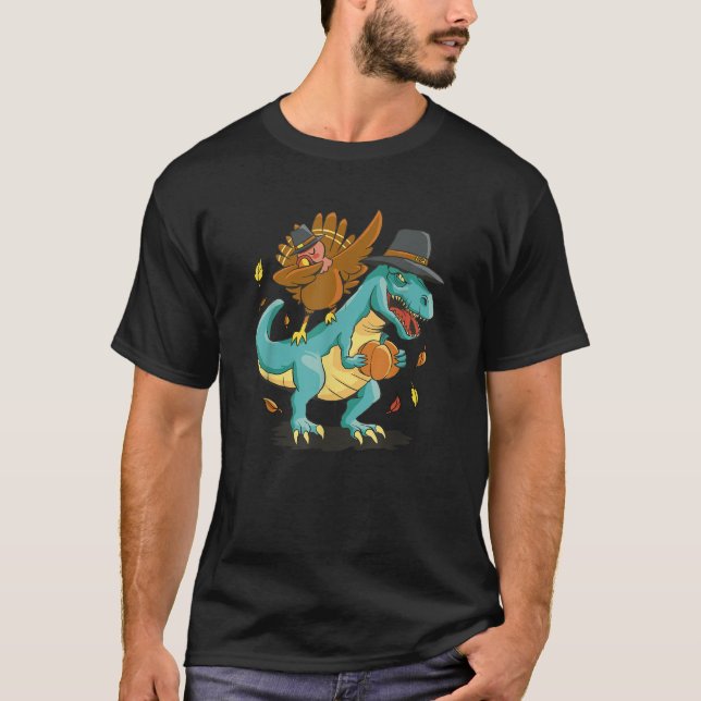 Camiseta Dabbing Turkey On A Dinossaur Engraçado Thankingto (Frente)