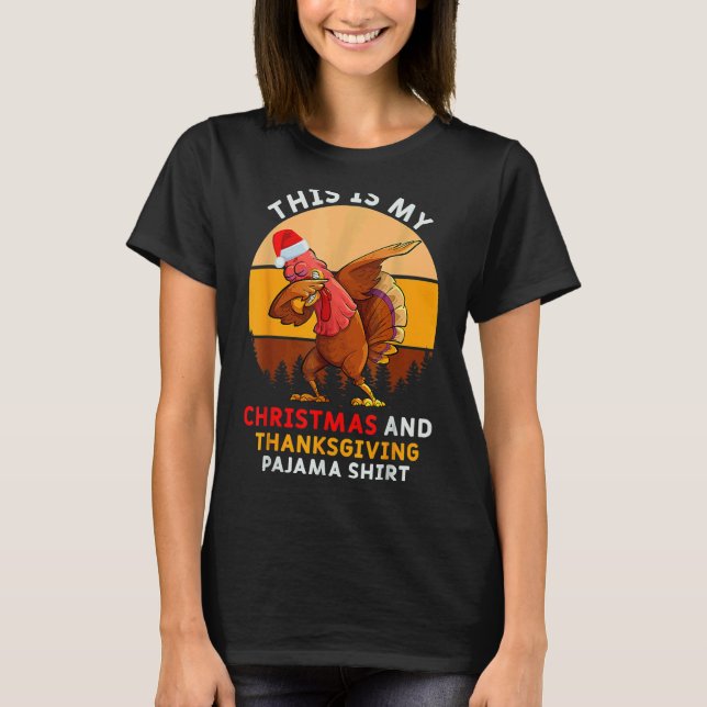 Camiseta Dabbing Turkey Pajama Thanksgiving  Christmas (Frente)