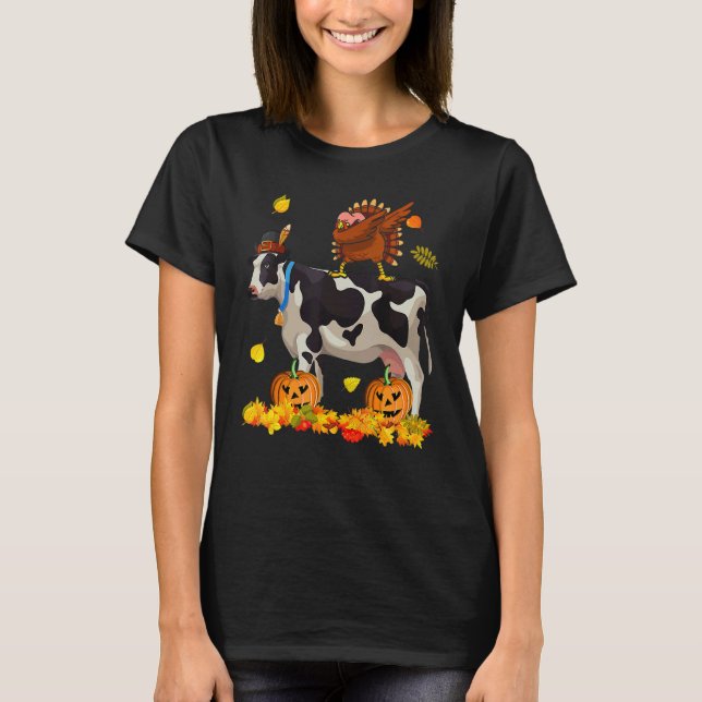 Camiseta Dabbing Turkey Riding Cow Thanksgiving Turkey Cow (Frente)