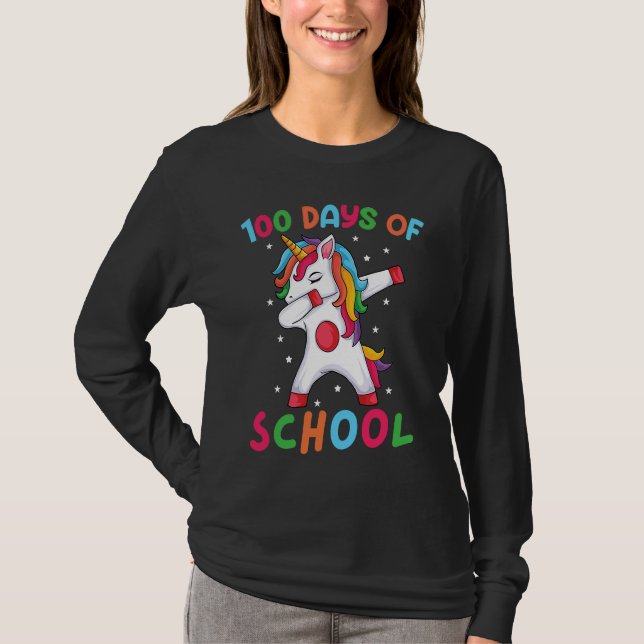 Camiseta Dabbing Unicorn 100 Days of School  Girls Dabbing  (Frente)