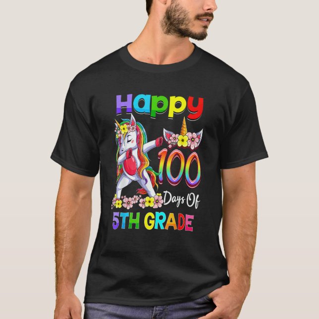 Camiseta Dabbing Unicorn 100th Day Of School 5th Grade Girl (Frente)
