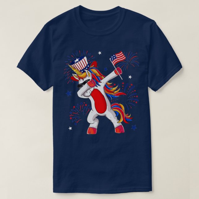 Camiseta Dabbing Unicorn 4º De Julho - Bandeira Americana M (Frente do Design)