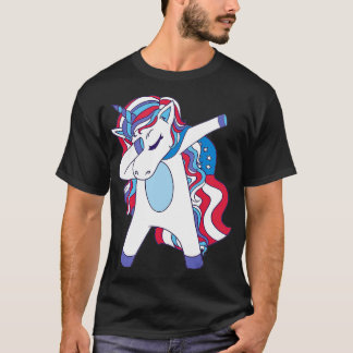 Camiseta Dabbing Unicorn 4 de julho Girls American Flag