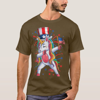 Camiseta Dabbing Unicorn 4 de julho Girls Kids Women Ameri