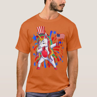 Camiseta Dabbing Unicorn 4 de julho Meninas Crianças Ame