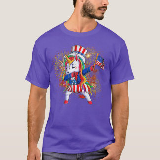 Camiseta Dabbing Unicorn 4 de julho Tio Sam Girls Americano