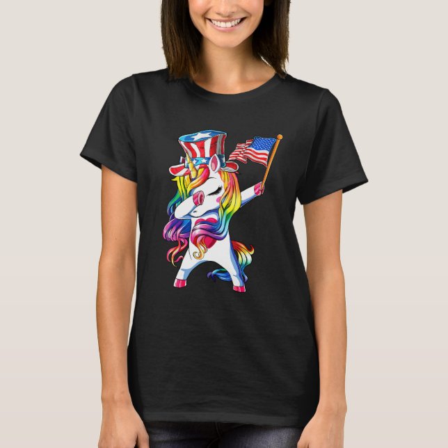 Camiseta Dabbing Unicorn 4th of July Girls Kids Women Ameri (Frente)