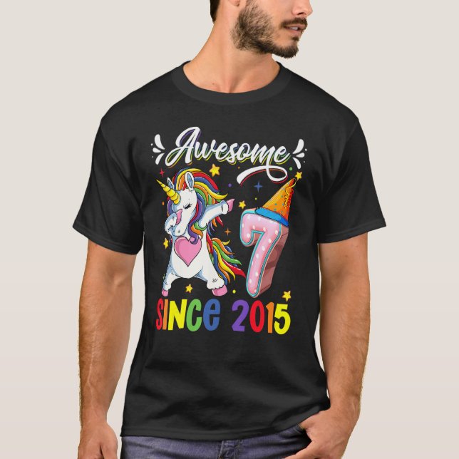 Camiseta Dabbing Unicorn 7 Birthday Awesmanutenção 2015 7 a (Frente)