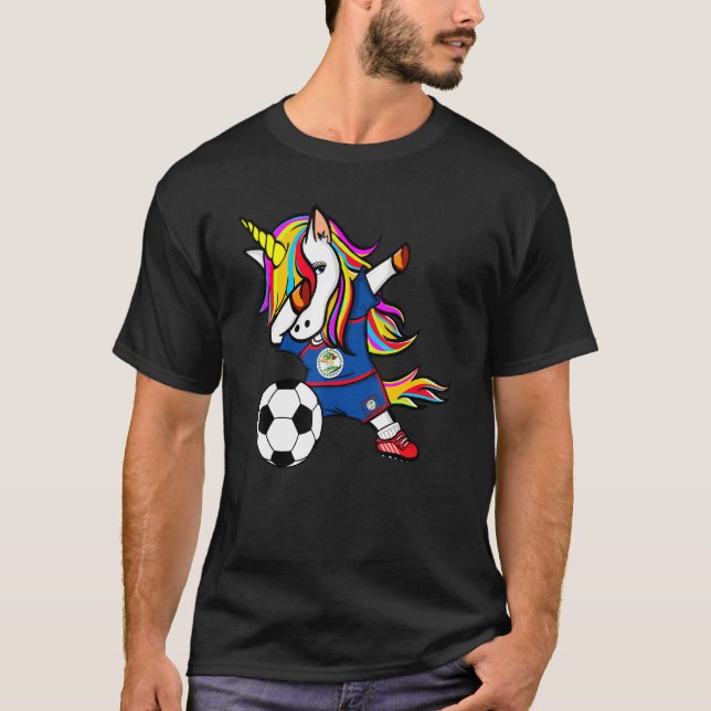 Camiseta Dabbing Unicorn Belize Futebol Belizean Flag Socc (Frente)
