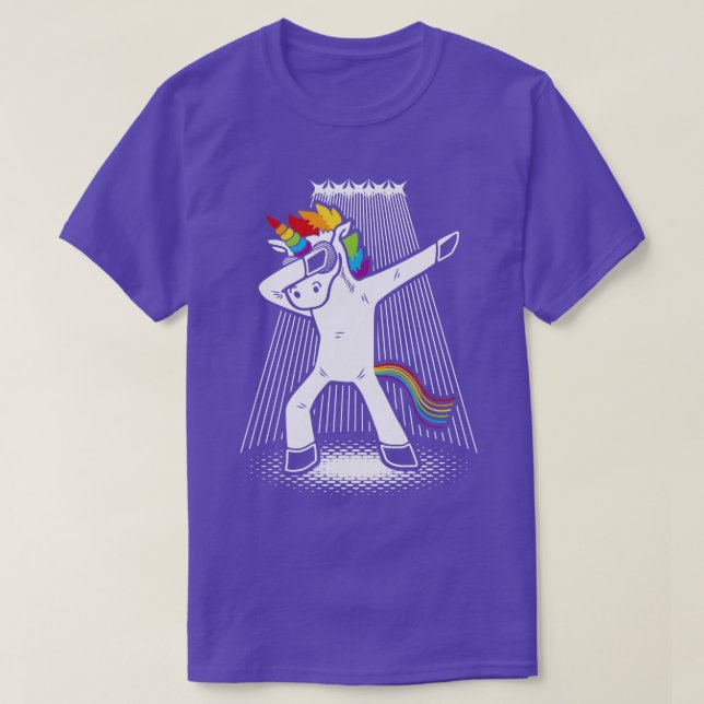 Camiseta Dabbing Unicorn dançando arco-íris mitológico (Frente do Design)