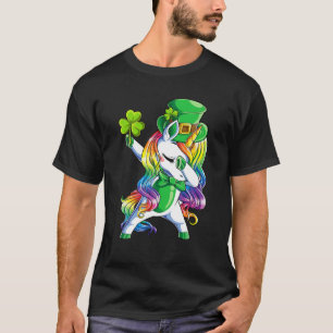 Camiseta Dabbing Unicorn Dia de São Patrício Leprechaun Lep