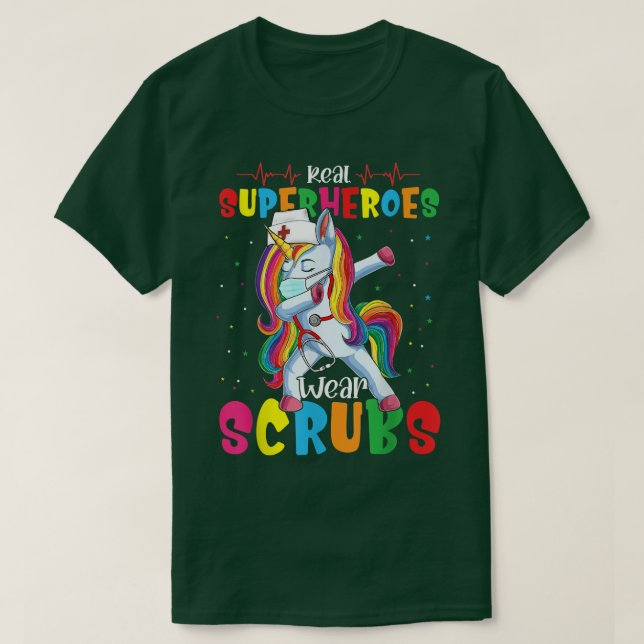 Camiseta Dabbing Unicorn Enfermeira Verdadeiro Superheróis  (Frente do Design)