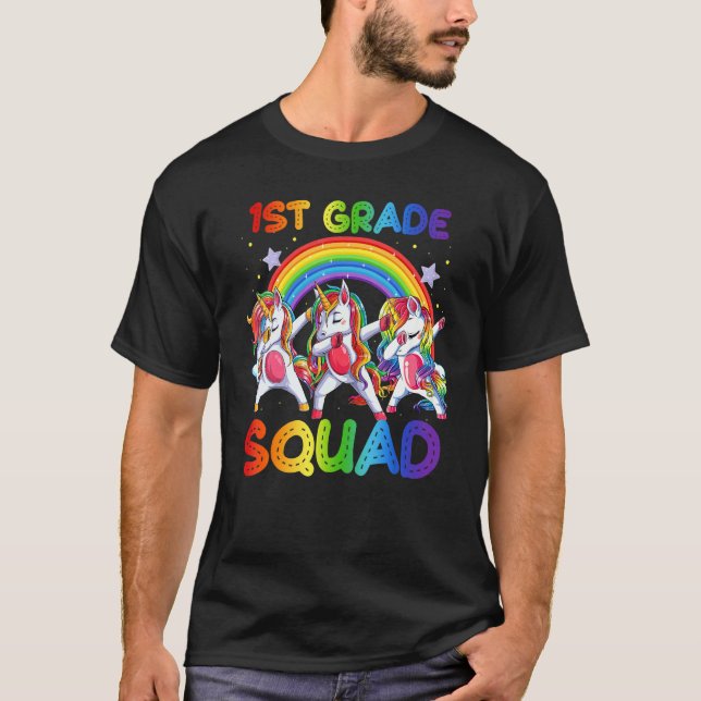 Camiseta Dabbing Unicorn First Day Of 1st Grade Students Ki (Frente)