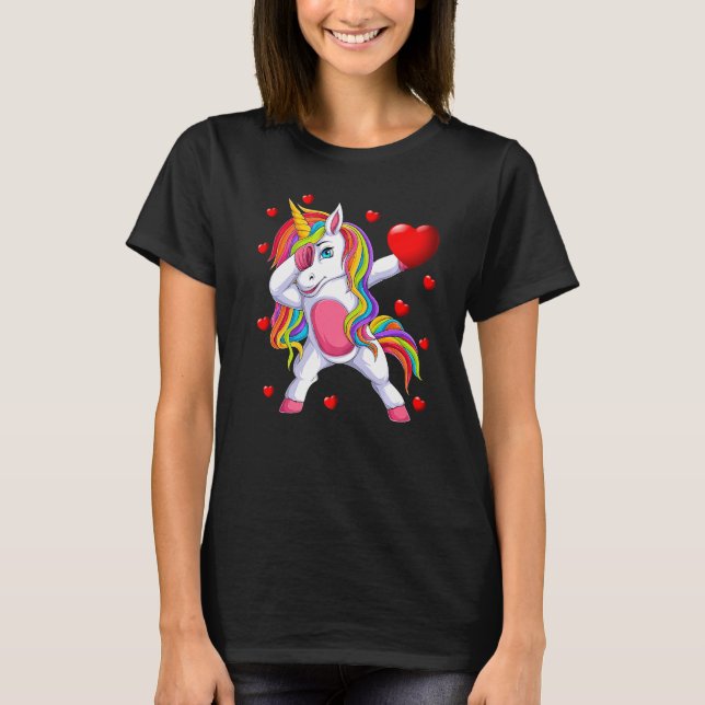 Camiseta Dabbing Unicorn Funny Women Girls Heart Namorados' (Frente)