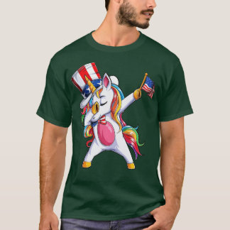 Camiseta Dabbing Unicorn Girls 4 de julho American Flag Un