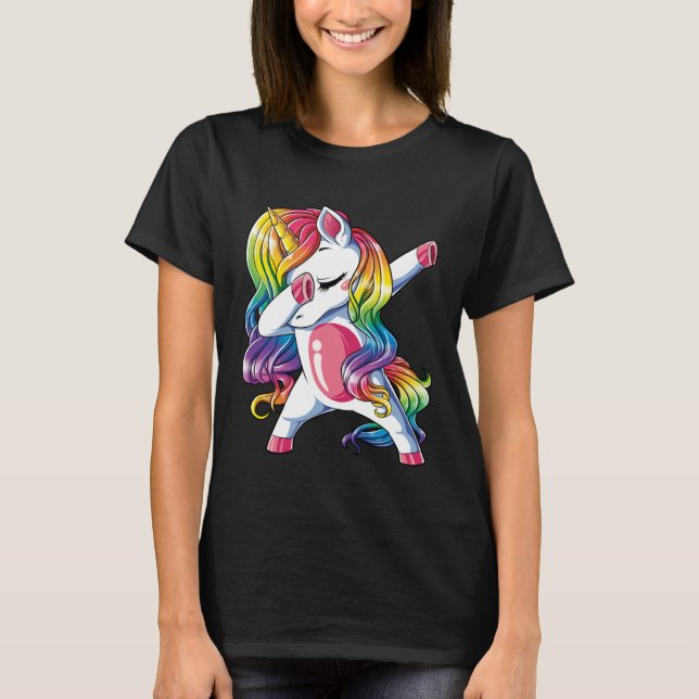 Camiseta Dabbing Unicorn Girls Kids Rainbow Dab Dance Squad (Frente)