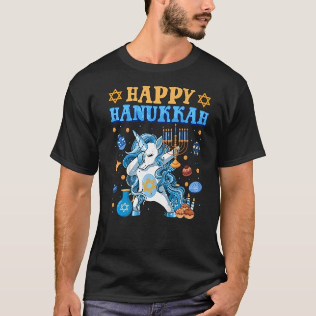 Camiseta Dabbing Unicorn Hanukkah Jewnicorn Chanukah (Frente)