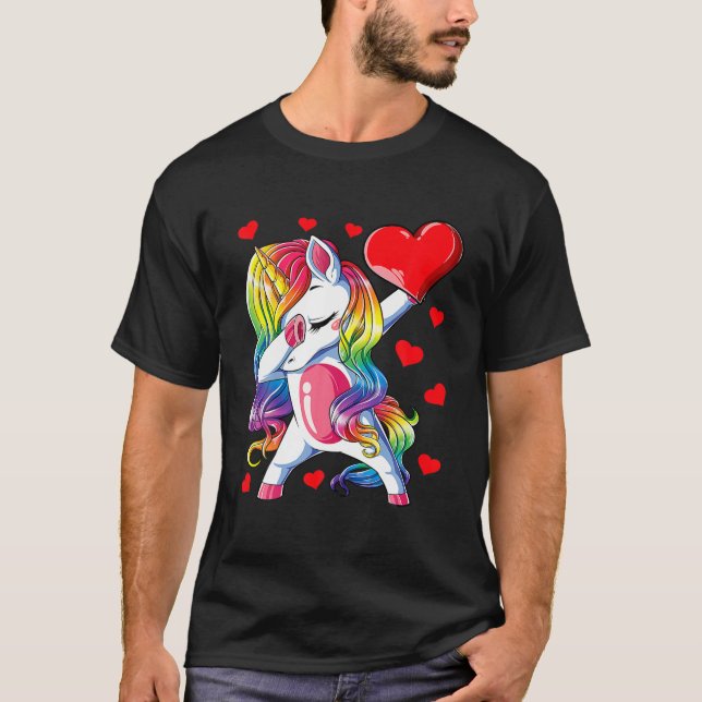 Camiseta Dabbing Unicorn Hearn Dia de os namorados Girl Rai (Frente)