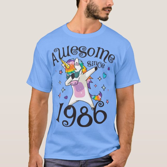 Camiseta Dabbing Unicorn Incrível desde 1986 33º Aniversári (Frente)