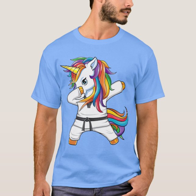 Camiseta Dabbing Unicorn Karate Taekwondo Kids Girls Art (Frente)