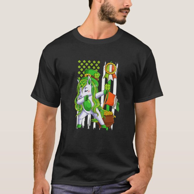 Camiseta Dabbing Unicorn Leprechaun Dia de São Patrício irl (Frente)