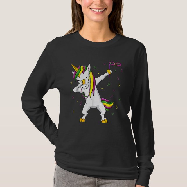 Camiseta Dabbing Unicorn Mardi Gras Funny Girls Kids Dab (Frente)