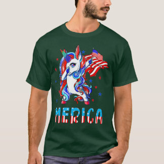 Camiseta Dabbing Unicorn Merica American Flag Patriótico 4º